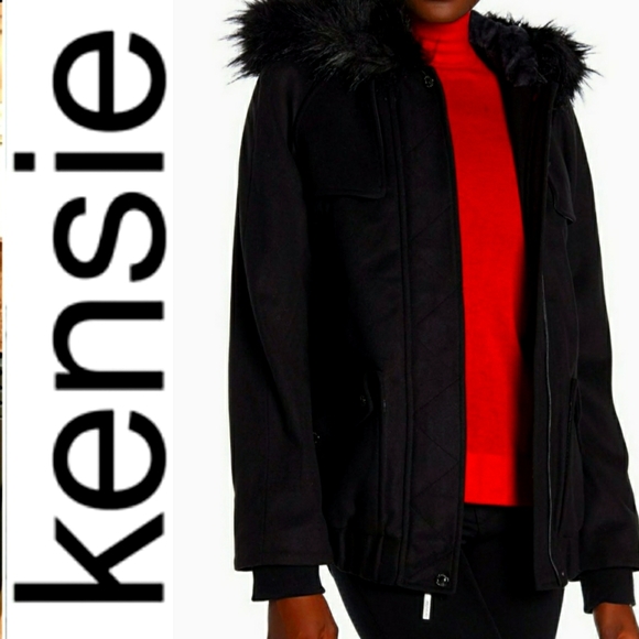 Kensie Wool Blend Bomber Jacket w/Fur Trimmed Hood (LIKE NEW!) - Picture 16 of 16